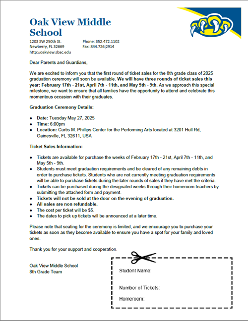 Ticket Details for Graduation and Sales Window